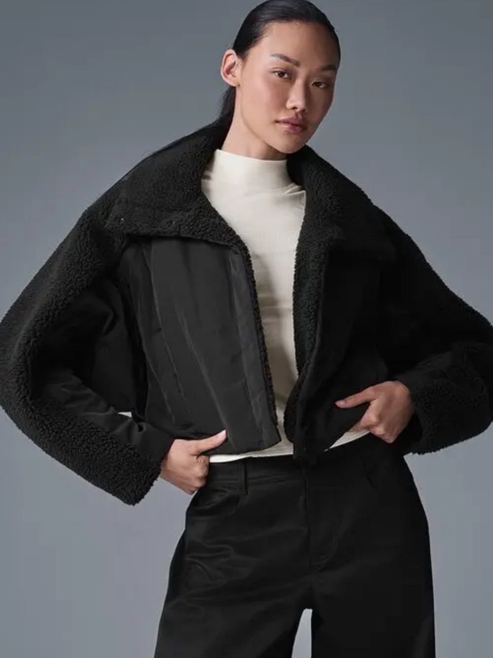 ALO Yoga Black Sherpa Cropped Puffer Jacket